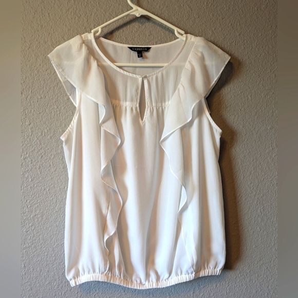 Express Tops - Express White Ruffled Blouse Sz.M